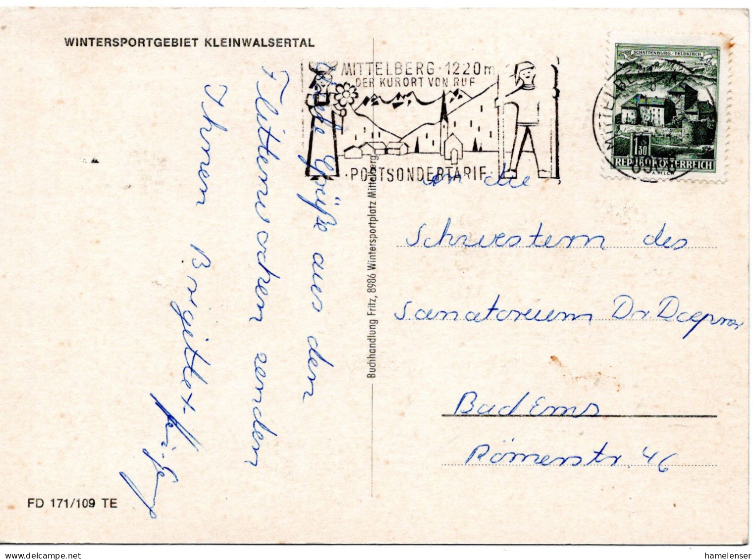 69508 - Österreich - 1971 - S1,30 Bauten EF A AnsKte MITTELBERG - ... -> Westdeutschland - Covers & Documents