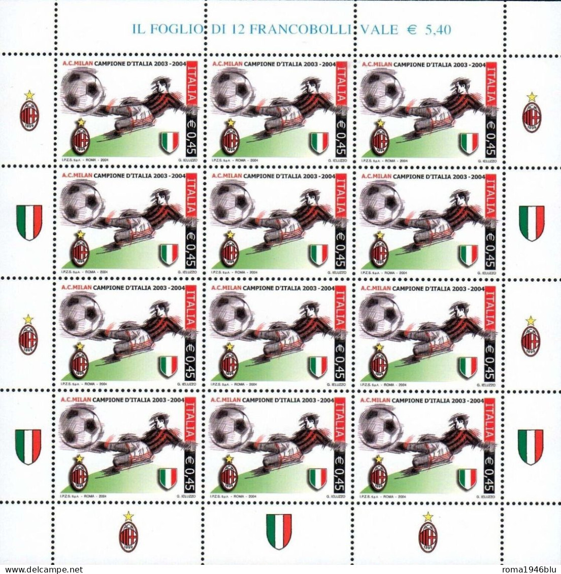 ITALIA REPUBBLICA 2003 2004  MILAN CAMPIONE D'ITALIA  MINIFOGLIO ** MNH - Hojas Bloque