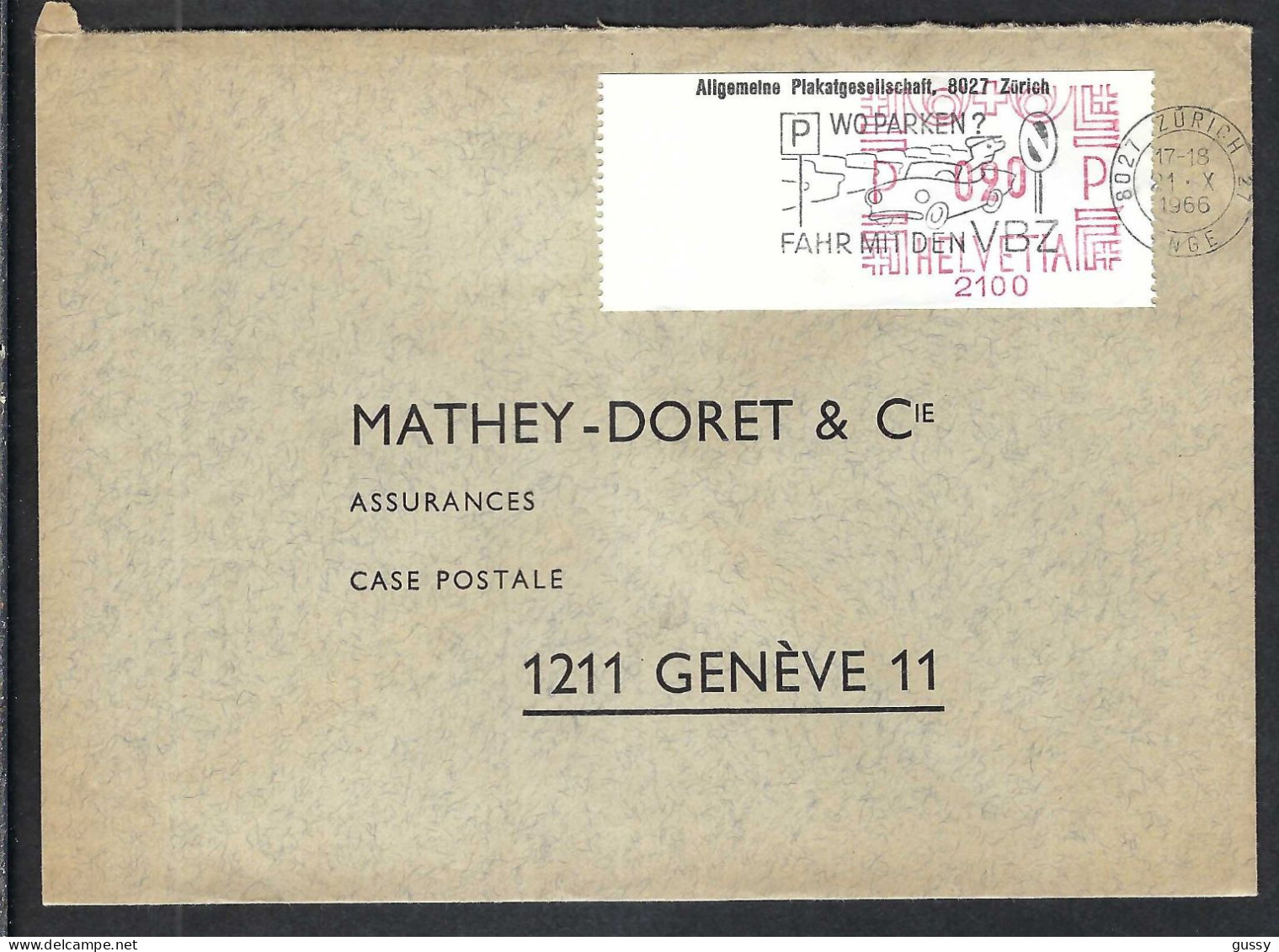 SUISSE 1966: LSC De Zürich à Genève (GE), Affr. Mécanique - Postage Meters