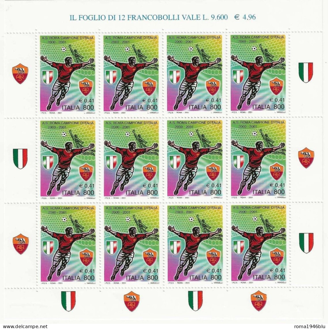 ITALIA REPUBBLICA ROMA 2001 CAMPIONE D'ITALIA  MINIFOGLIO ** MNH - Blocks & Kleinbögen