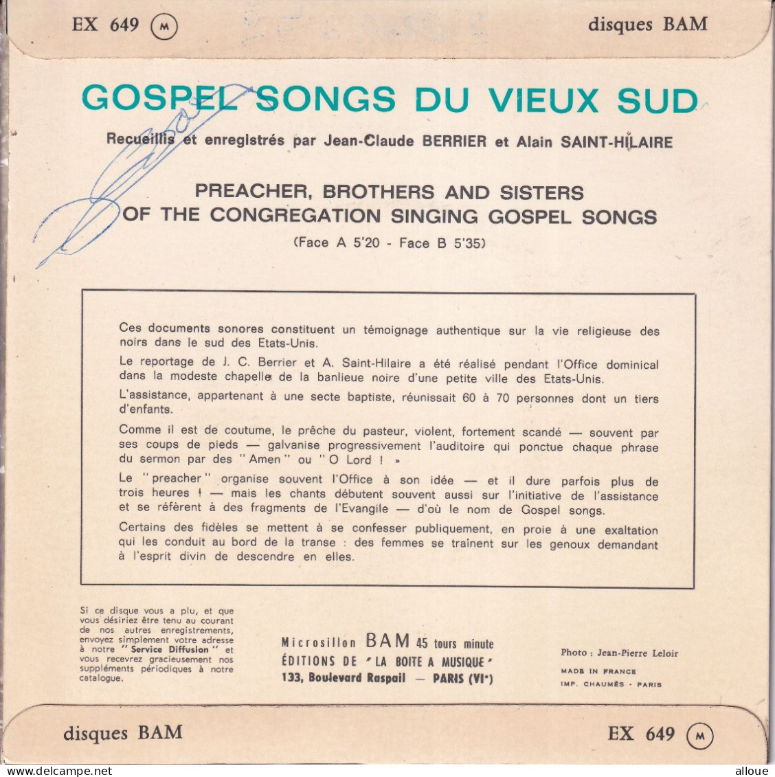 GOSPEL SONGS DU VIEUX SUD - FR EP - PREACHER, BROTHERS AND SISTERS OF THE CONGREGATION SINGING GOSPEL SONGS - Canti Gospel E Religiosi