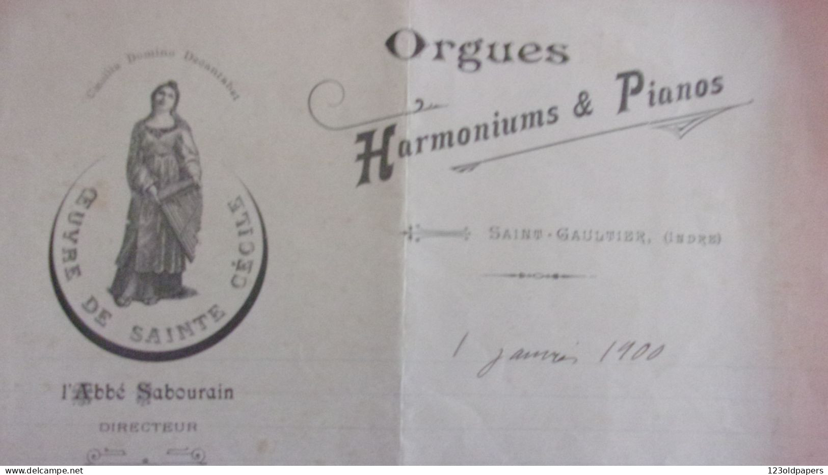 BERRY INDRE SAINT GAULTIER 1900 LAS  ABBE SABOURAIN FACTEUR D ORGUES PIANOS HARMONIUMS LETTRE OEUVRE STE CECILE - Historical Documents