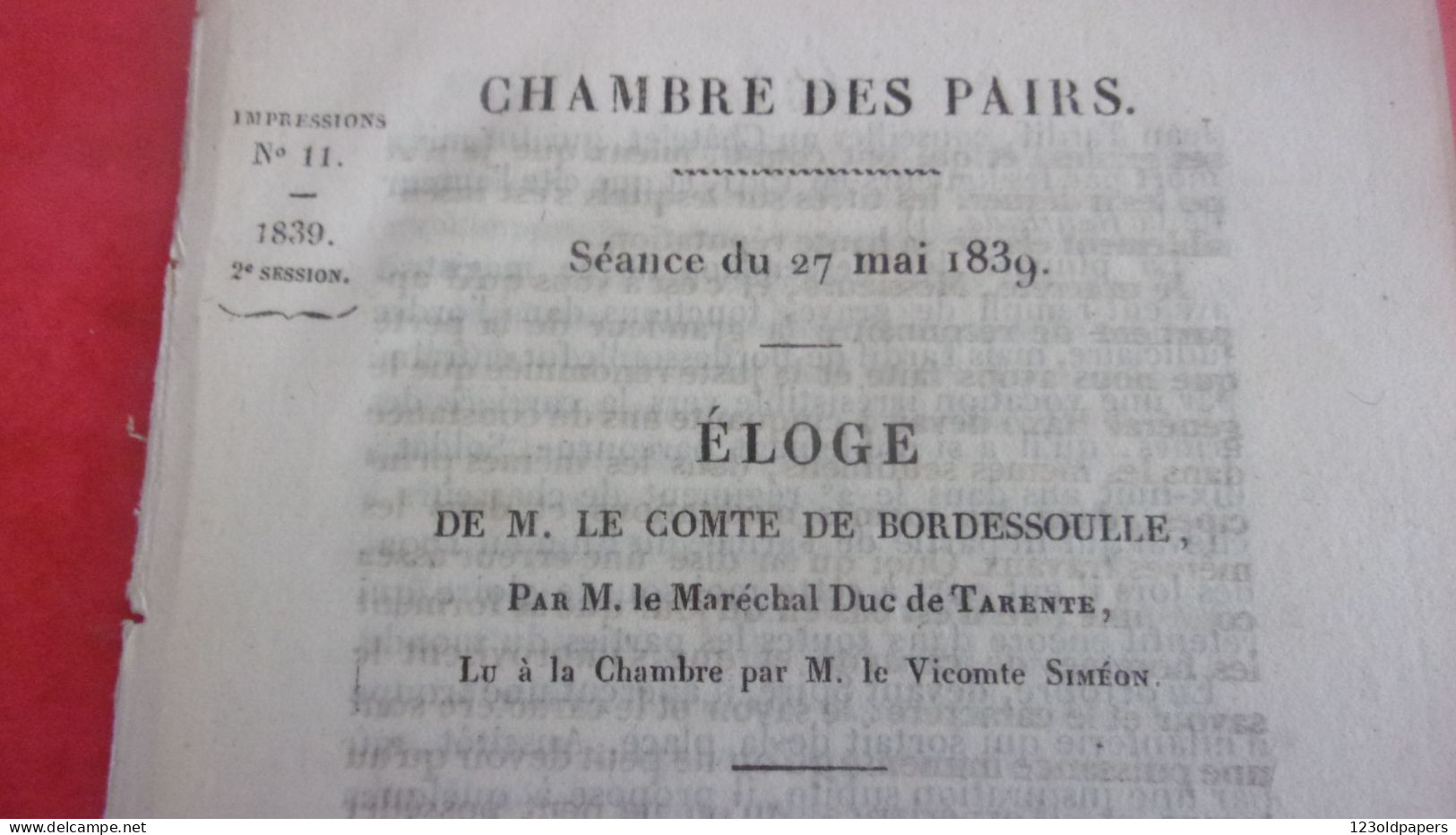 BERRY INDRE LUZERAY 1839 ELOGE DE M LE COMTE DE BORDESSOULLE PAR M LE MARECHAL DUC DE TARENTE LU VICOMTE SIMEON - Centre - Val De Loire