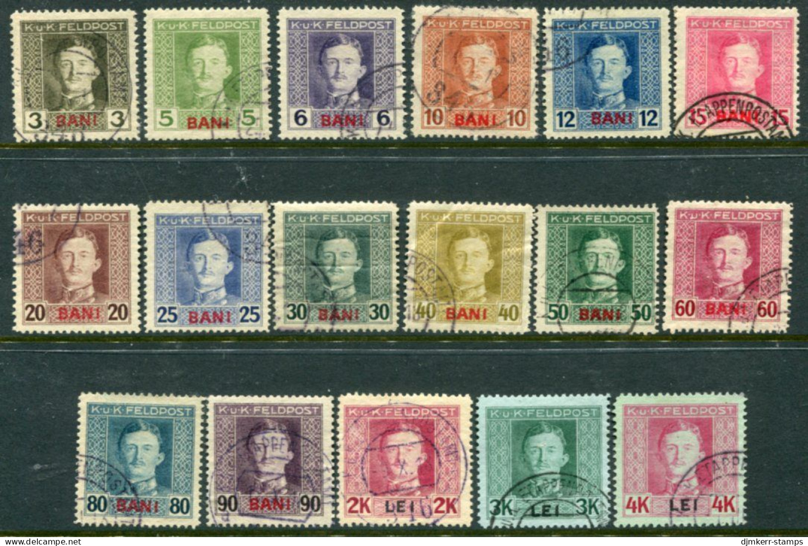 AUSTRIAN MILITARY POST In ROMANIA 1917  Karl I Definitive Set Used. Michel 1-17 - Gebraucht