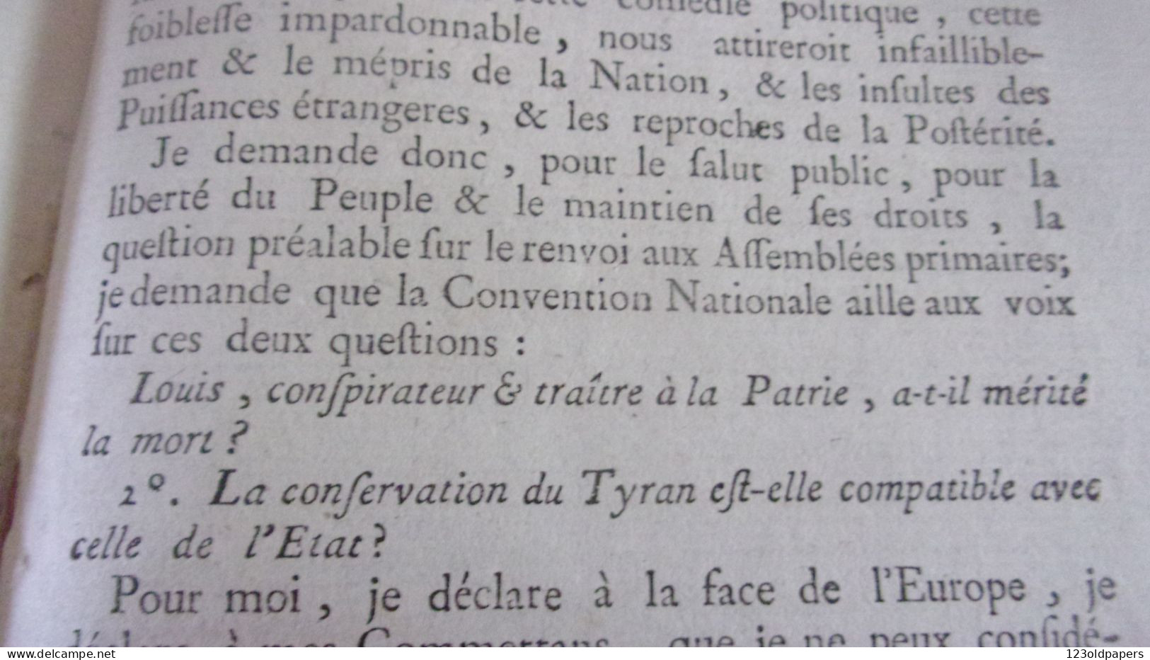 RARE 1793 Opinion de S.P. Lejeune, député du département de l'Indre, sur VOTE MORT DE  Louis CAPET (LOUIS XVI)