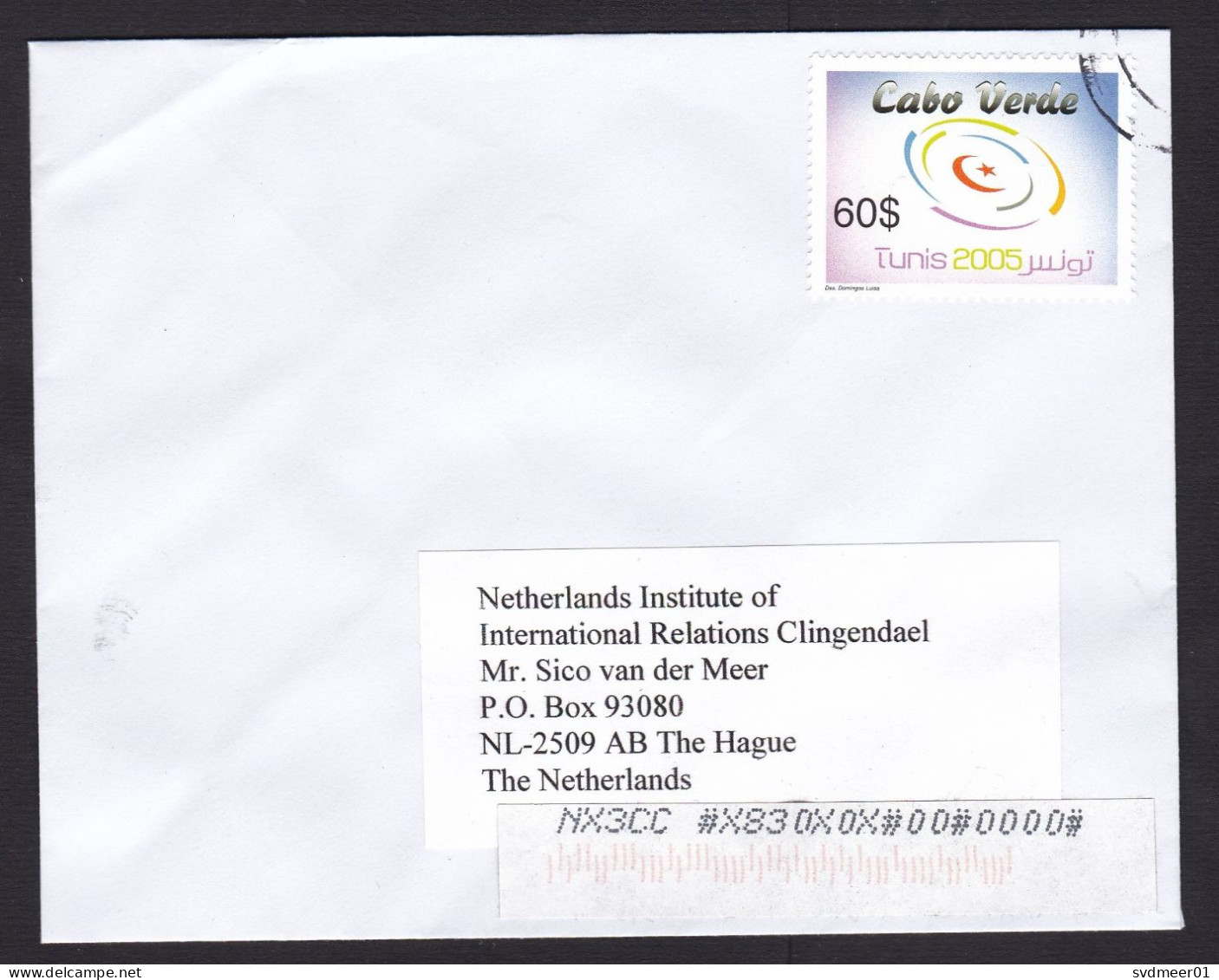 Cabo Verde: Cover To Netherlands, 1 Stamp, Tunis 2005 Logo, Symbol (minor Crease) - Cap Vert