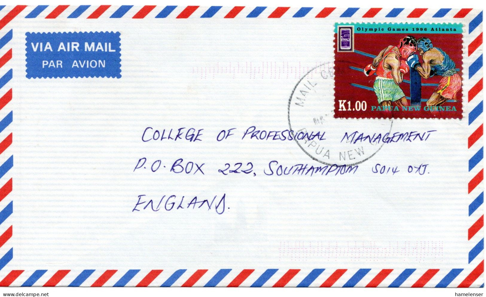 59628 - Papua Neuguinea - 1996 - K1,00 Olympiade '96 EF A LpBf MAIL CENTRE -> Grossbritannien - Boxing