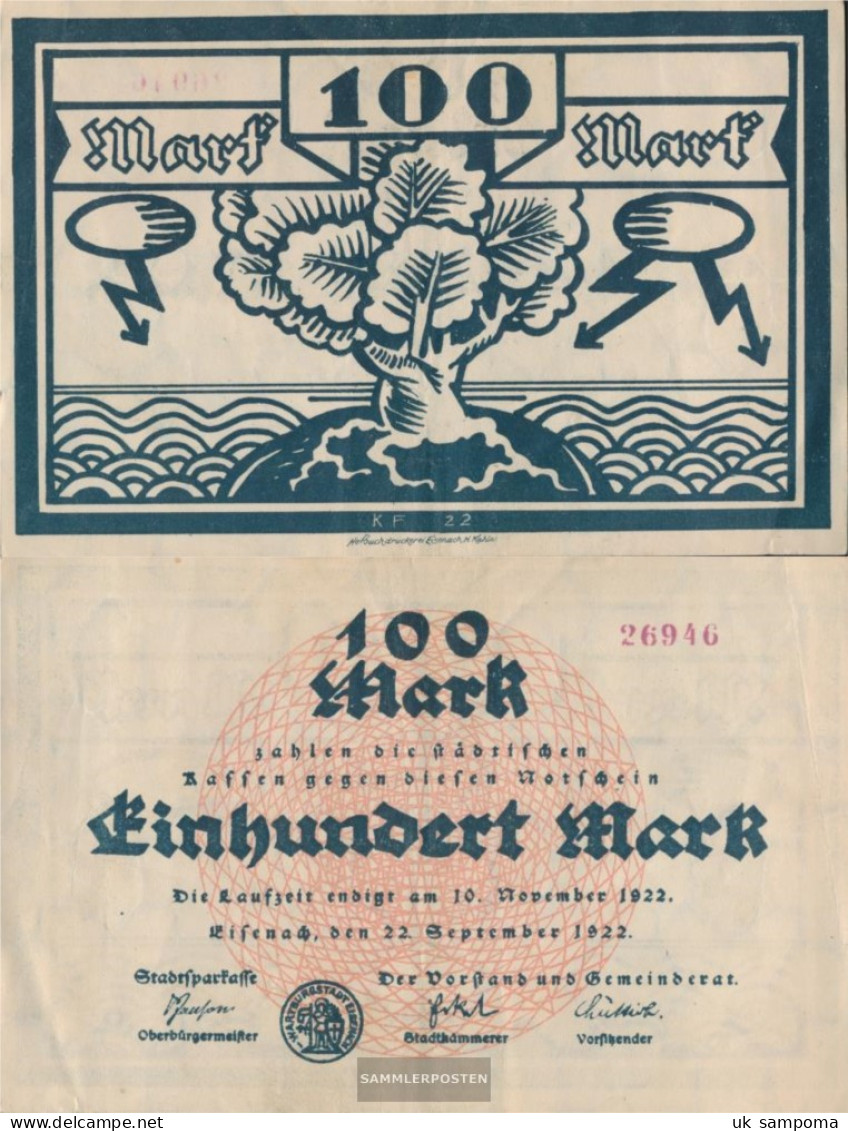 Eisenach Notgeldschein The City Eisenach Used (III) 1922 100 Mark Eisenach - 100 Mark