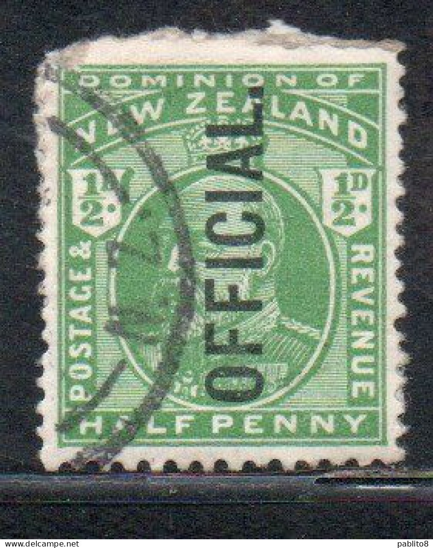 NEW ZEALAND NUOVA ZELANDA 1910 OFFICIAL STAMPS KING EDWARD VII OVERPRINTED 1/2c USED USATO OBLITERE' - Service