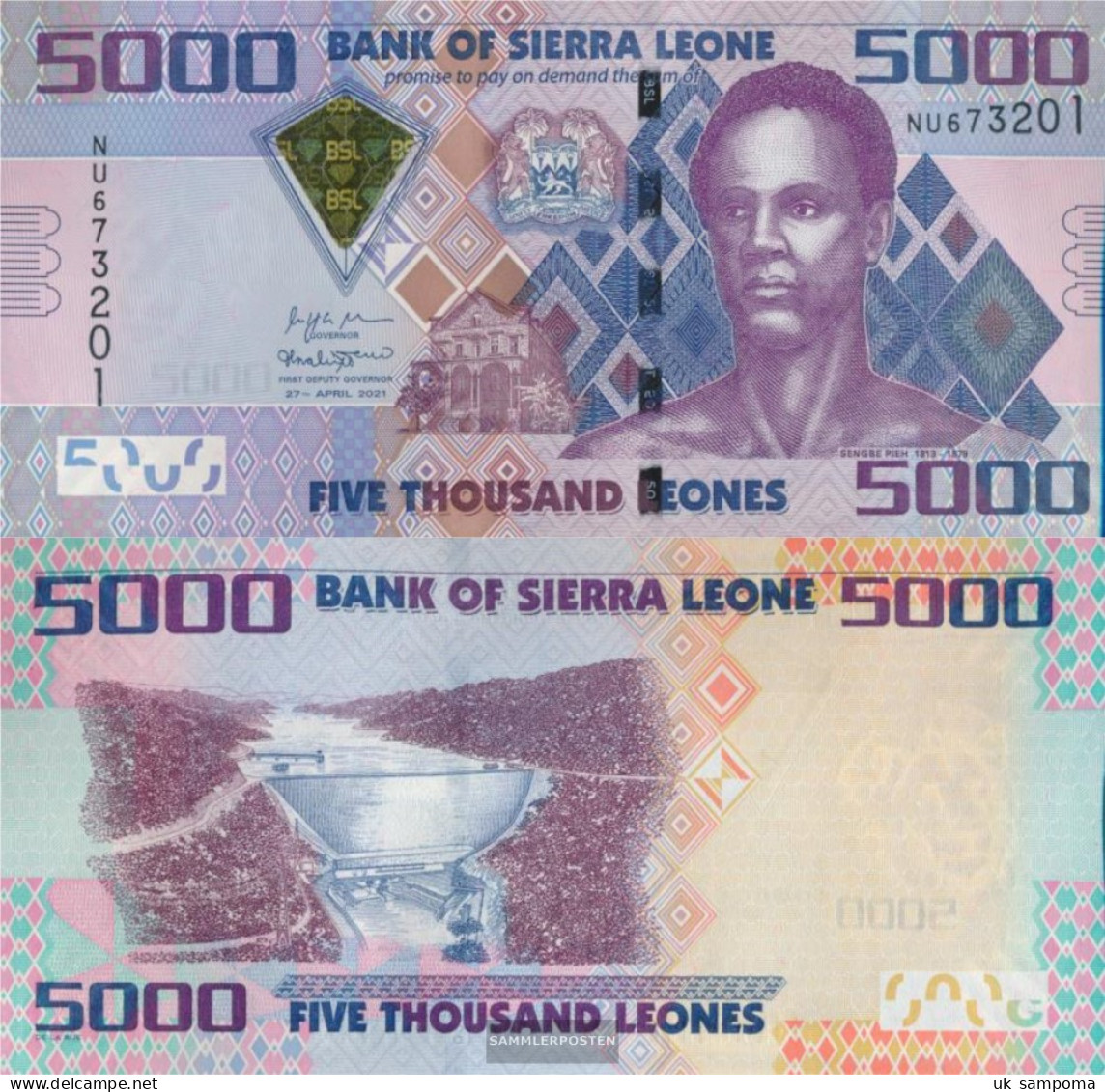 Sierra Leone Pick-number: 32 (27.04.2021) Uncirculated 2021 5.000 Leones - Sierra Leona