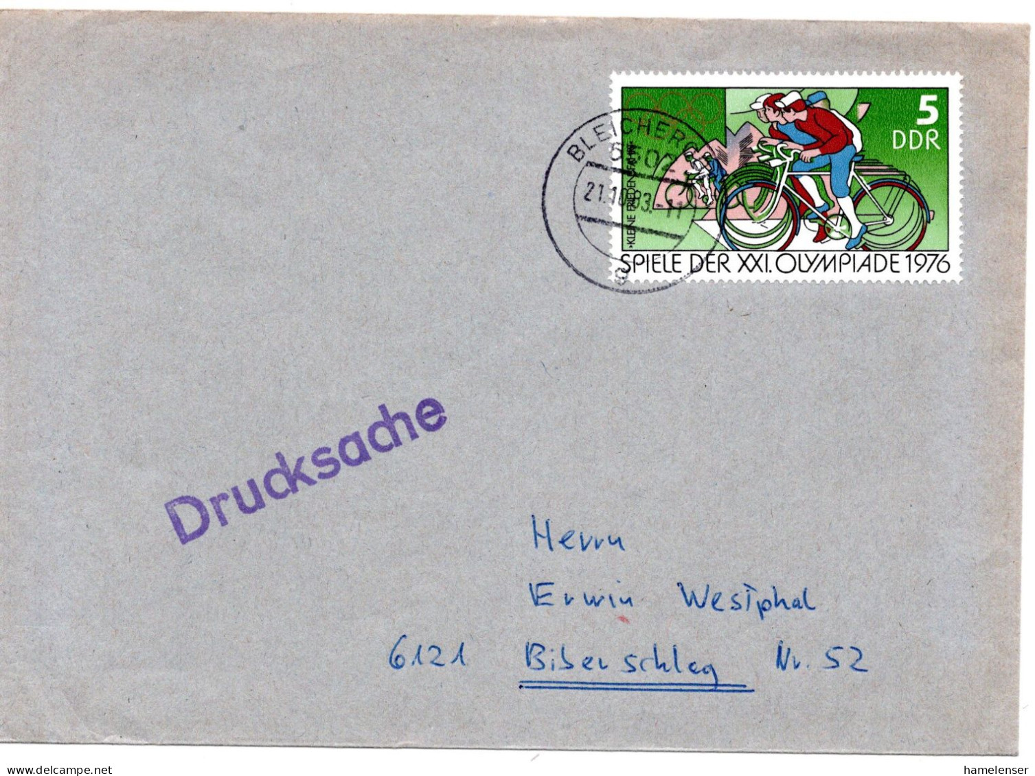 59632 - DDR - 1983 - 5Pfg Olympiade '76 EF A DrucksBf BLEICHERODE -> Biberschlag - Ciclismo