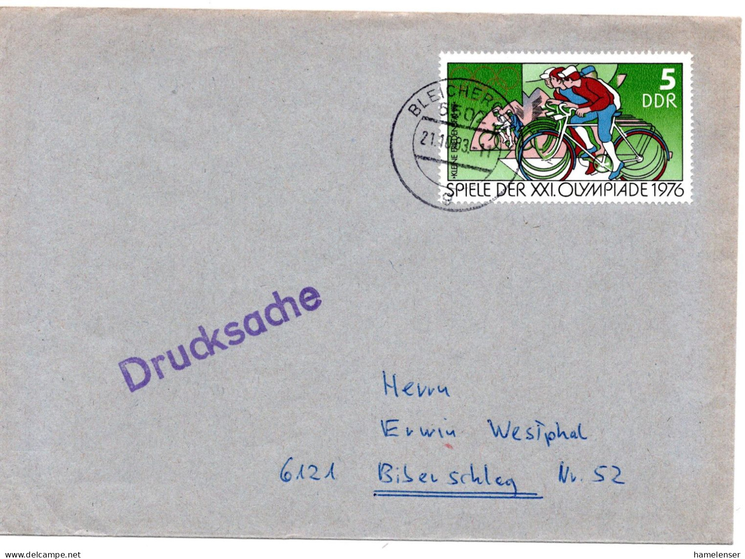 59632 - DDR - 1983 - 5Pfg Olympiade '76 EF A DrucksBf BLEICHERODE -> Biberschlag - Wielrennen