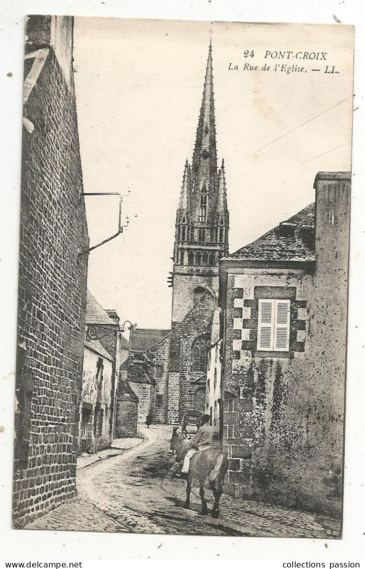 Cp, 29; PONT-CROIX, La Rue De L'église, Cavalier, Vierge - Pont-Croix