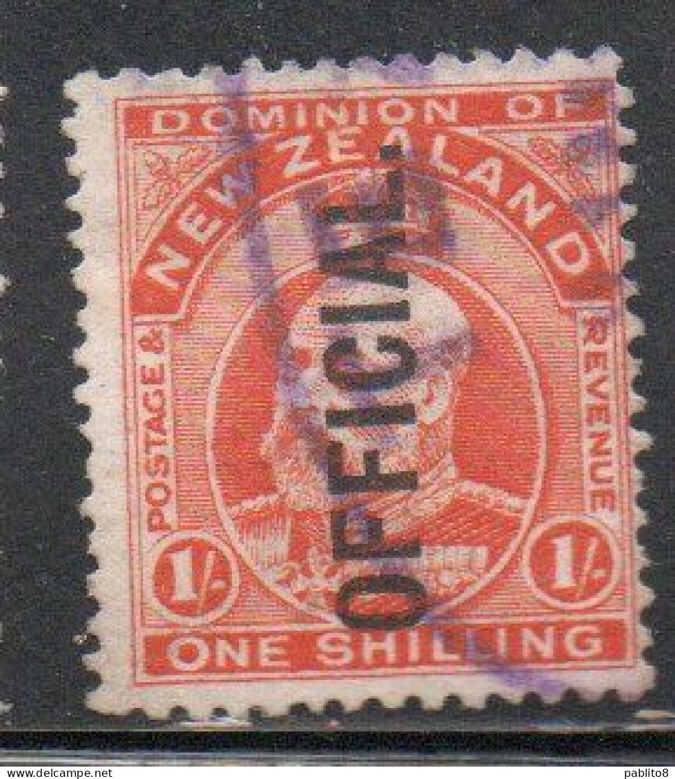 NEW ZEALAND NUOVA ZELANDA 1910 OFFICIAL STAMPS KING EDWARD VII OVERPRINTED 1sh USED USATO OBLITERE' - Service