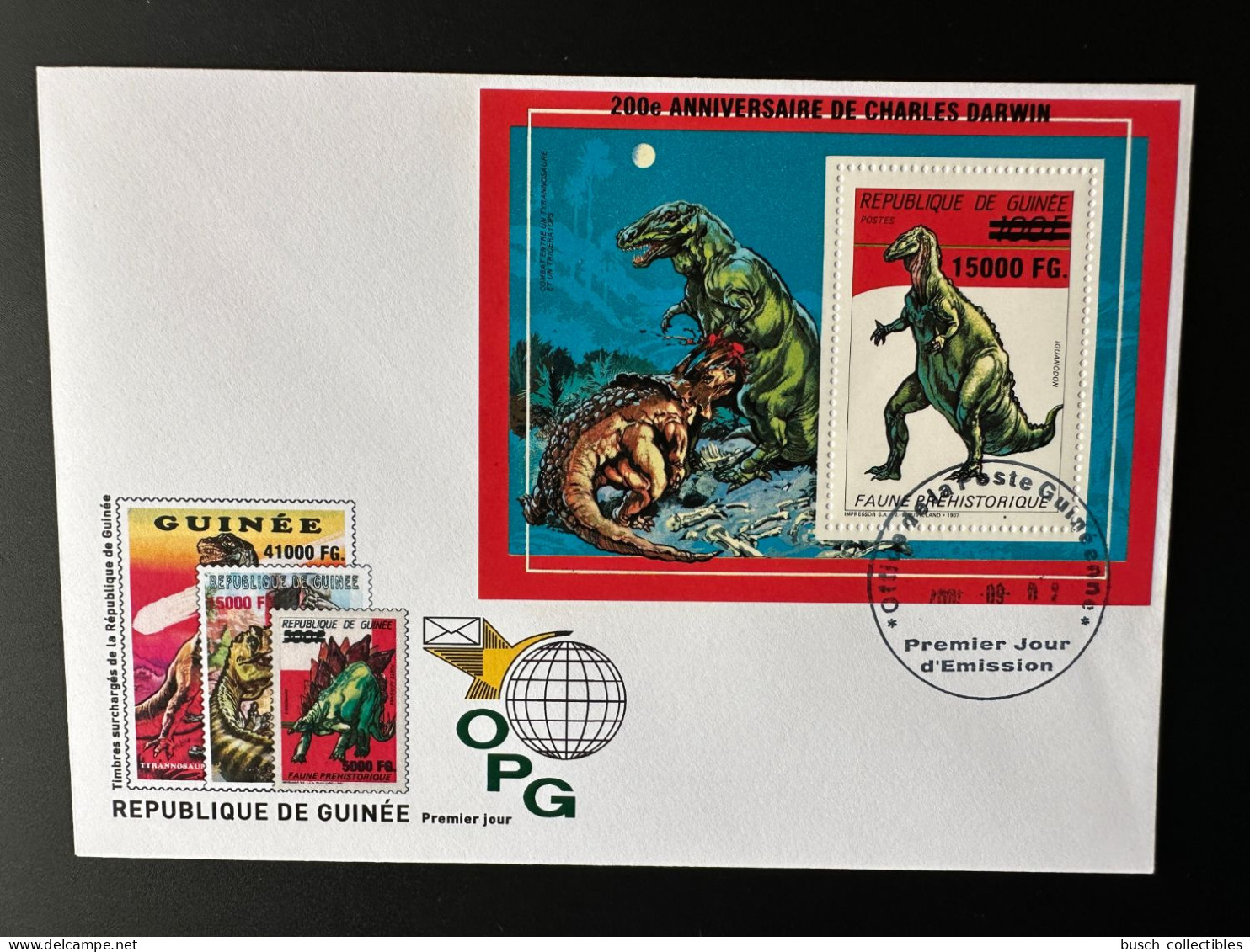 Guinée Guinea 2009 FDC Mi. Bl. 1731 Surchargé Overprint Dinosaures Dinosaurier Dinosaurs Anniversaire De Charles Darwin - Prehistorics