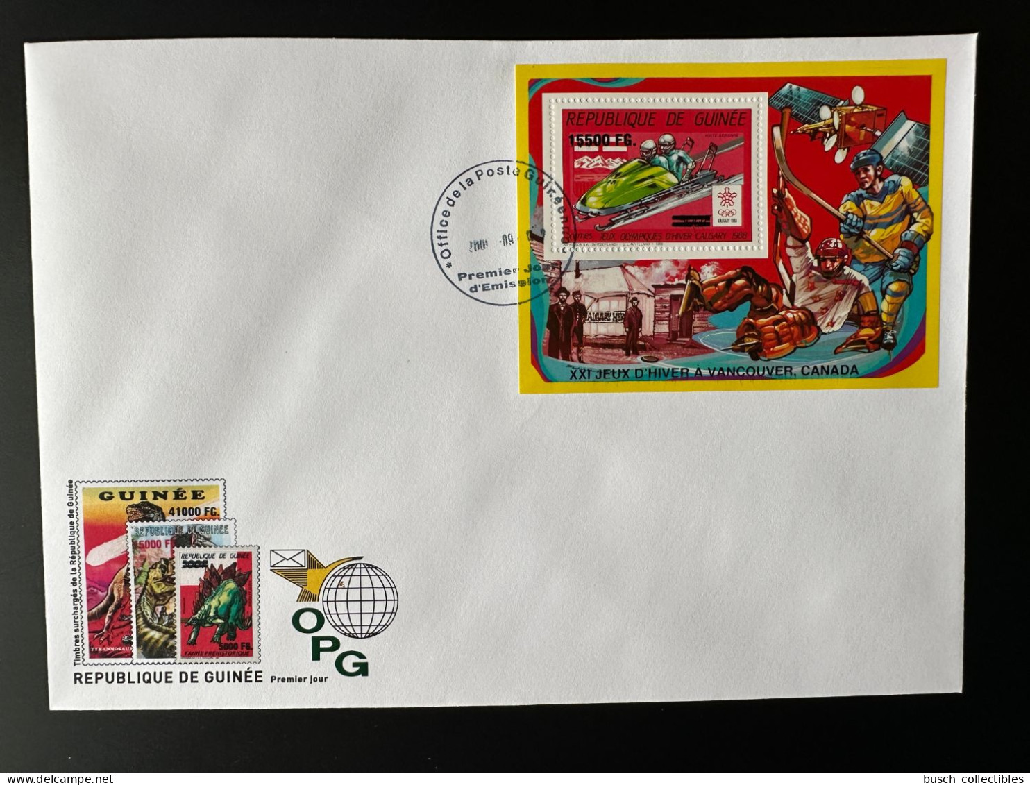 Guinée Guinea 2009 FDC Mi. Bl. 1727 Surch Overprint Winter Olympic Calgary 1988 Vancouver 2010 Jeux Olympiques Bobsleigh - Hiver 1988: Calgary