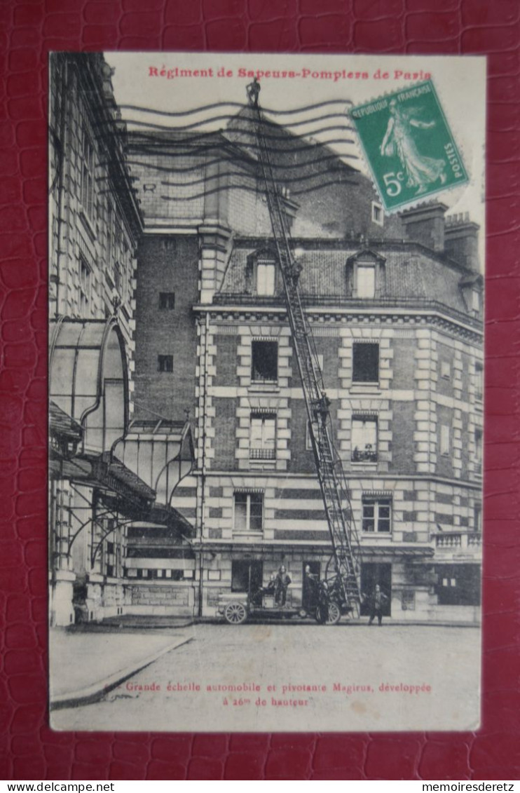 Carte Postale CPA - Paris - Sapeurs Pompiers - Grande échelle Automobile Et Pivotante Magirus 26 M - Timbre Taxe - Firemen