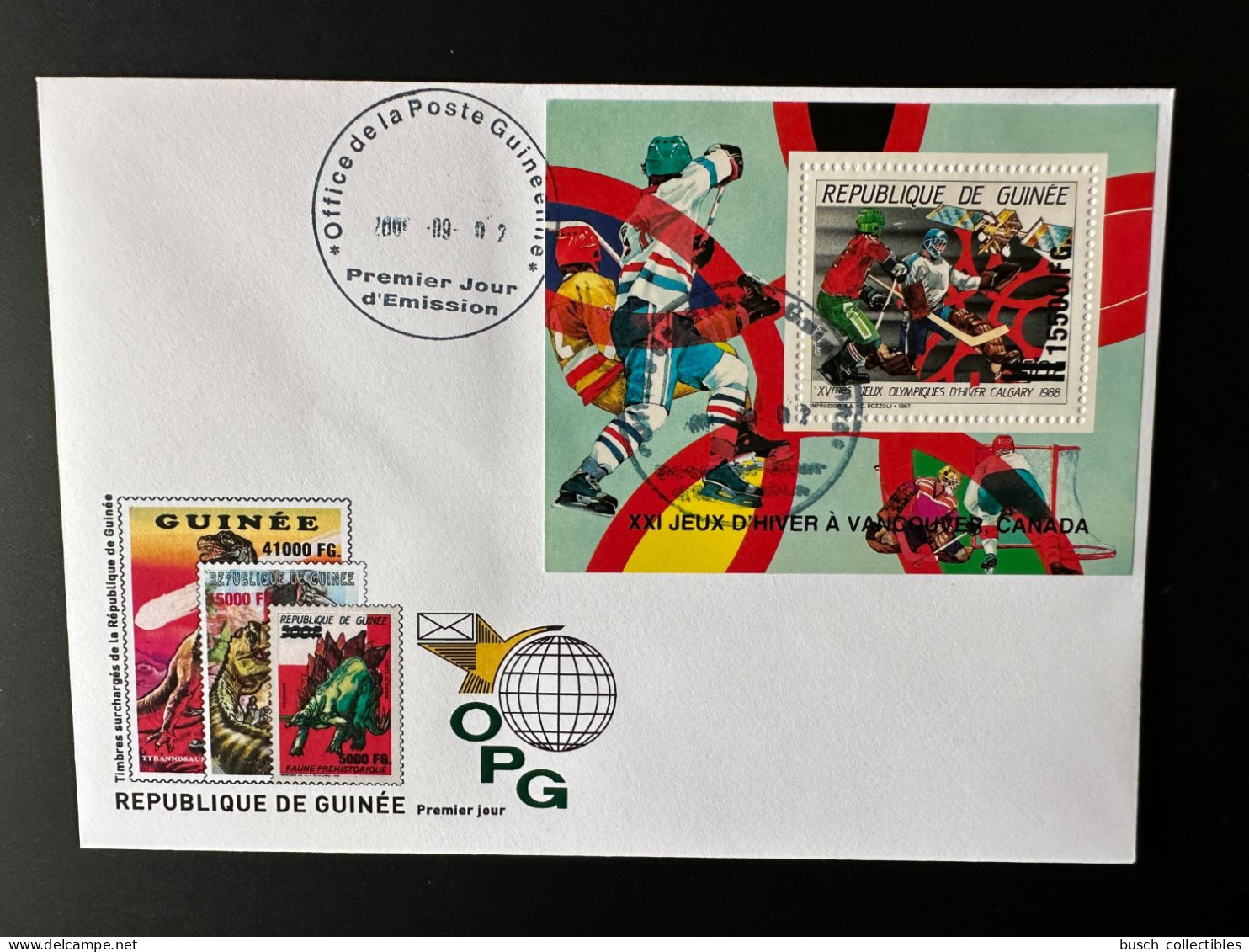 Guinée Guinea 2009 FDC Mi. Bl. 1722 Surch. Overprint Winter Olympic Calgary 1988 Vancouver 2010 Jeux Olympiques Hockey - Winter 1988: Calgary