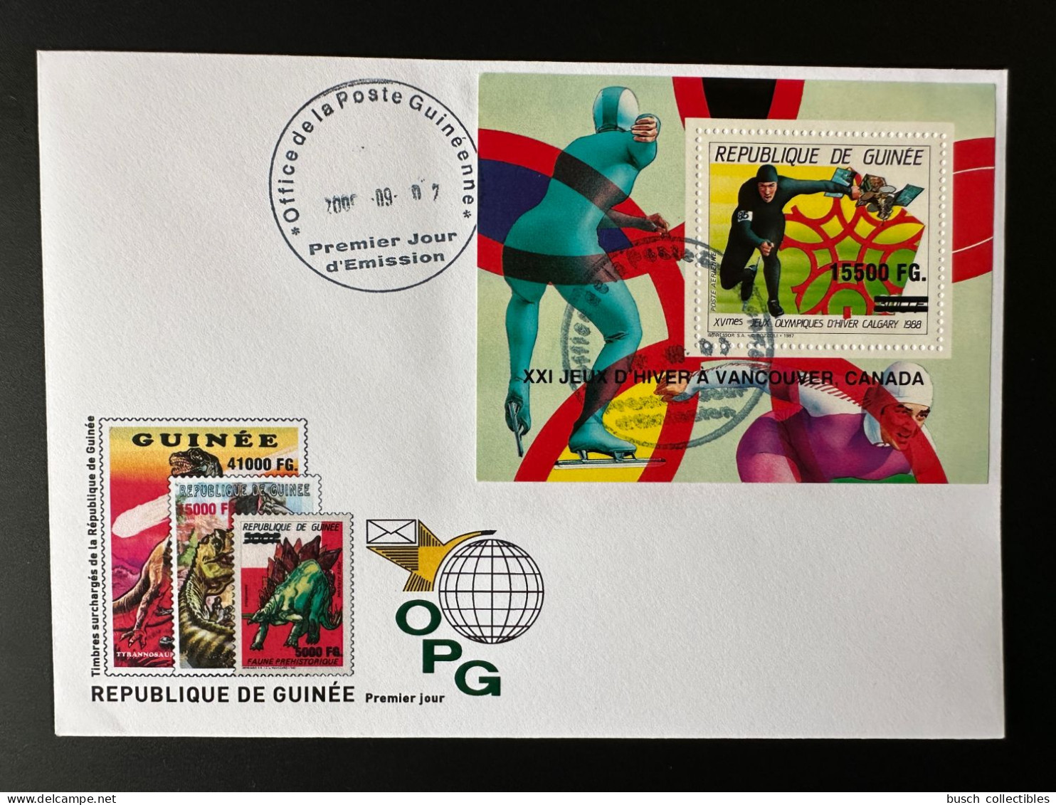 Guinée Guinea 2009 FDC Mi. Bl. 1725 Surch. Overprint Winter Olympic Calgary 1988 Vancouver 2010 Jeux Olympiques Patinage - Inverno1988: Calgary