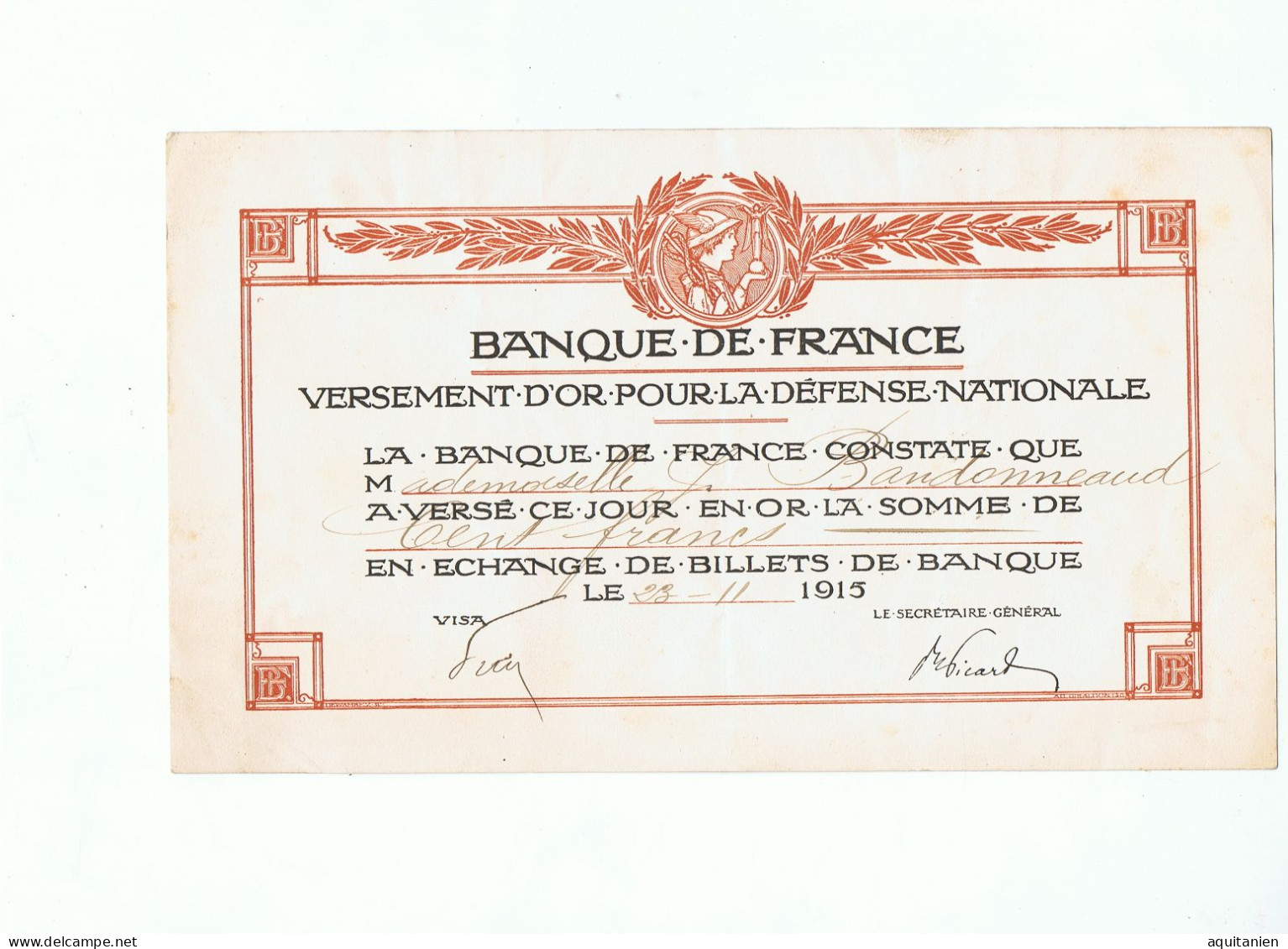 BDF-versement D'or-1915 - Non Classés