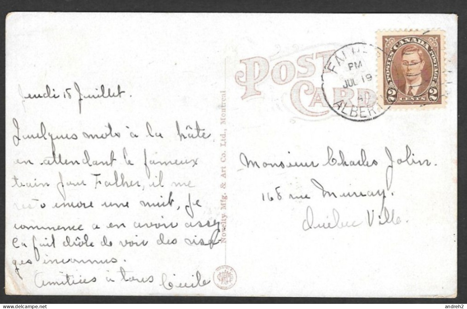 Edmonton  Alberta -Royal Alexandra Hospital - Postmarked 1940 With A Nice Stamp - By Novelty & Art - Edmonton