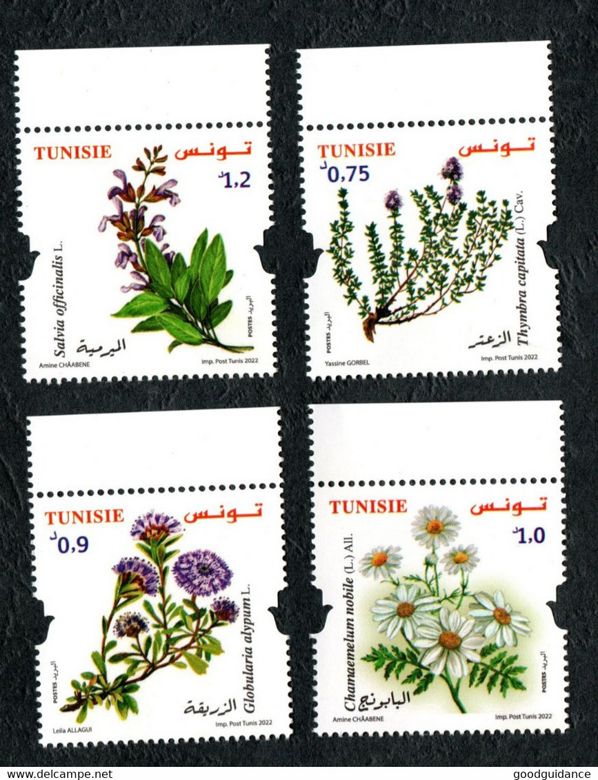 2022- Tunisia - Plants Of Tunisia : Globular - Thyme- Chamomile- Sage - Complete Set 4v.MNH** - Heilpflanzen