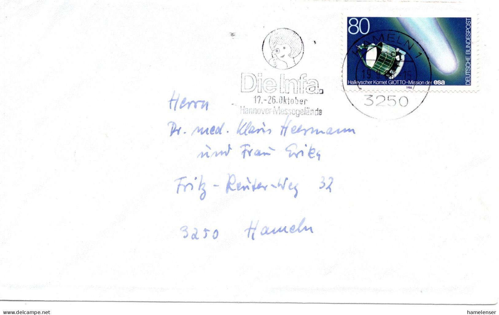 59654 - Bund - 1986 - 80Pfg Giotto-Mission EF A OrtsBf HAMELN - ... - Europa
