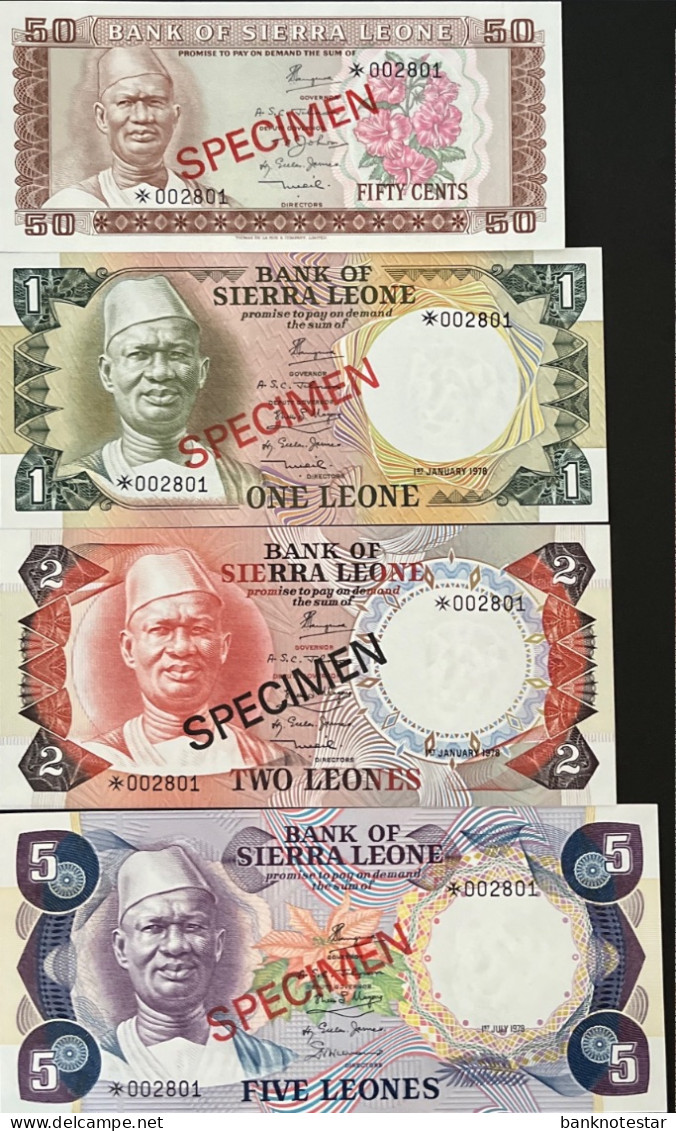 Sierra Leone 50 Cents - 5 Leone, P-CS2 (1978) - UNC - SPECIMEN SET - Sierra Leona