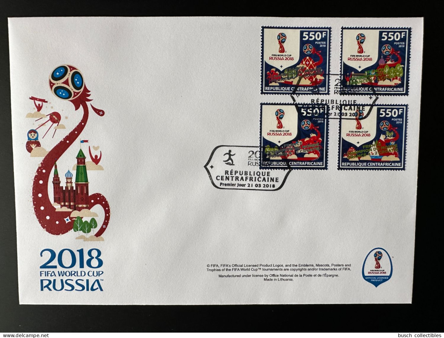 Centrafrique 2018 FDC Surch Ovpt FRANCE CHAMPION FIFA World Cup WM Coupe Du Monde Russie Russia Football Fußball Soccer - 2018 – Rusland