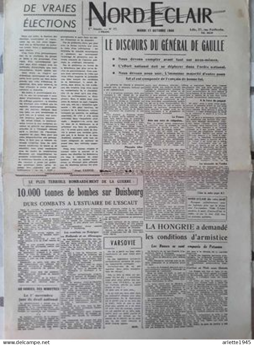 JOURNAL NORD ECLAIR N° 37 MARDI 17 OCTOBRE   1944 - 1939-45