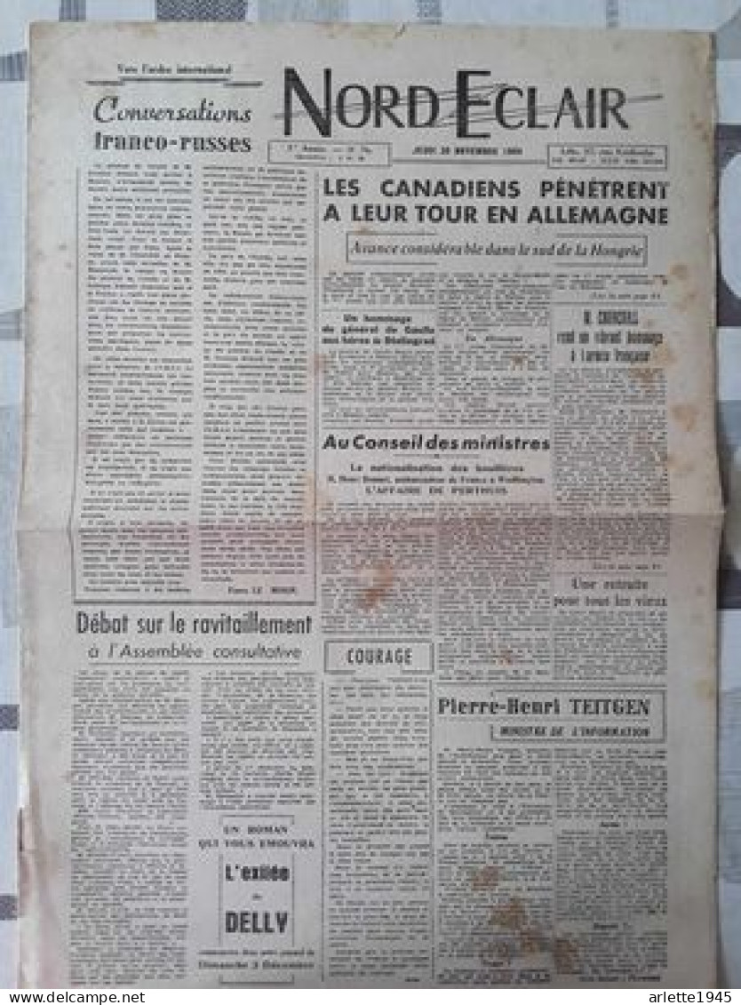 JOURNAL NORD ECLAIR N° 76  JEUDI 30 NOVEMBRE   1944 - 1939-45