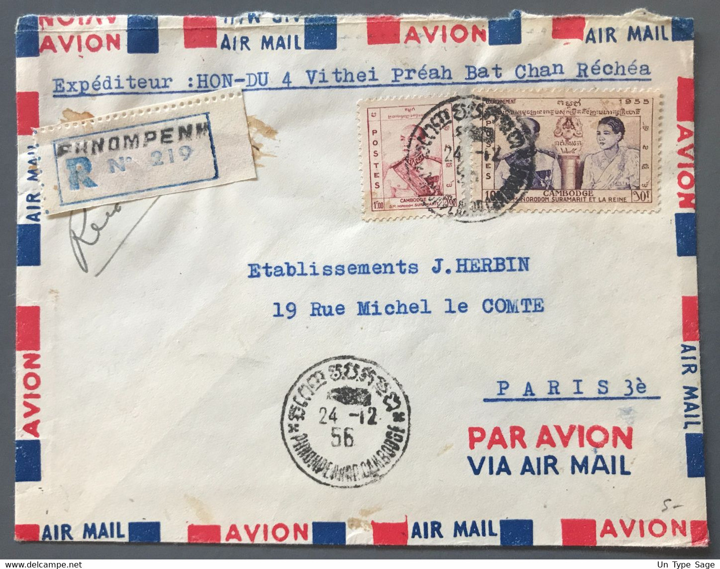 Cambodge Divers Sur Enveloppe Pour Paris 21.12.1956 - (W1342) - Cambodja