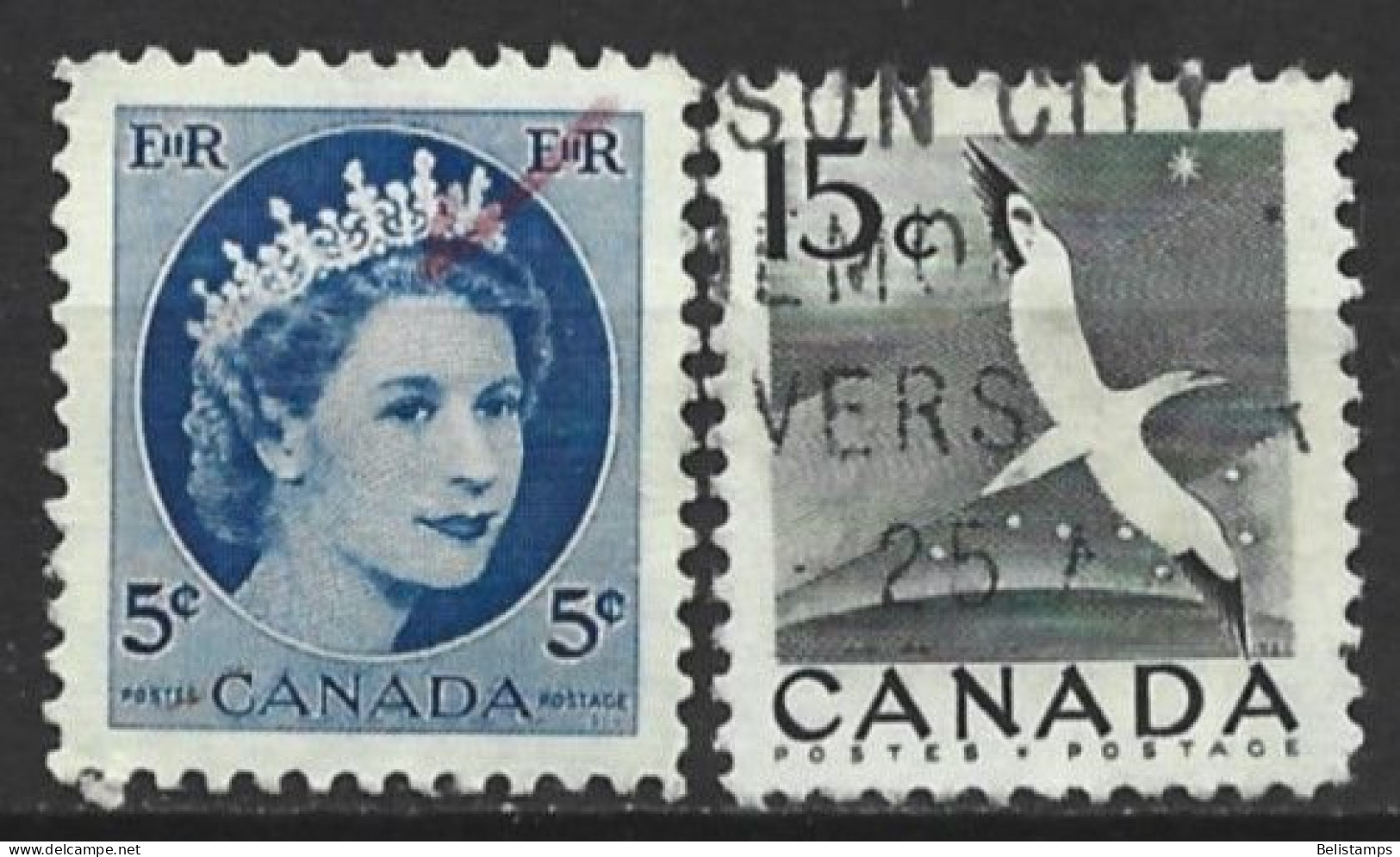 Canada 1954. Scott #341 & 343 (U) Queen Elizabeth II & Gannet  (Complete Issues) - Oblitérés