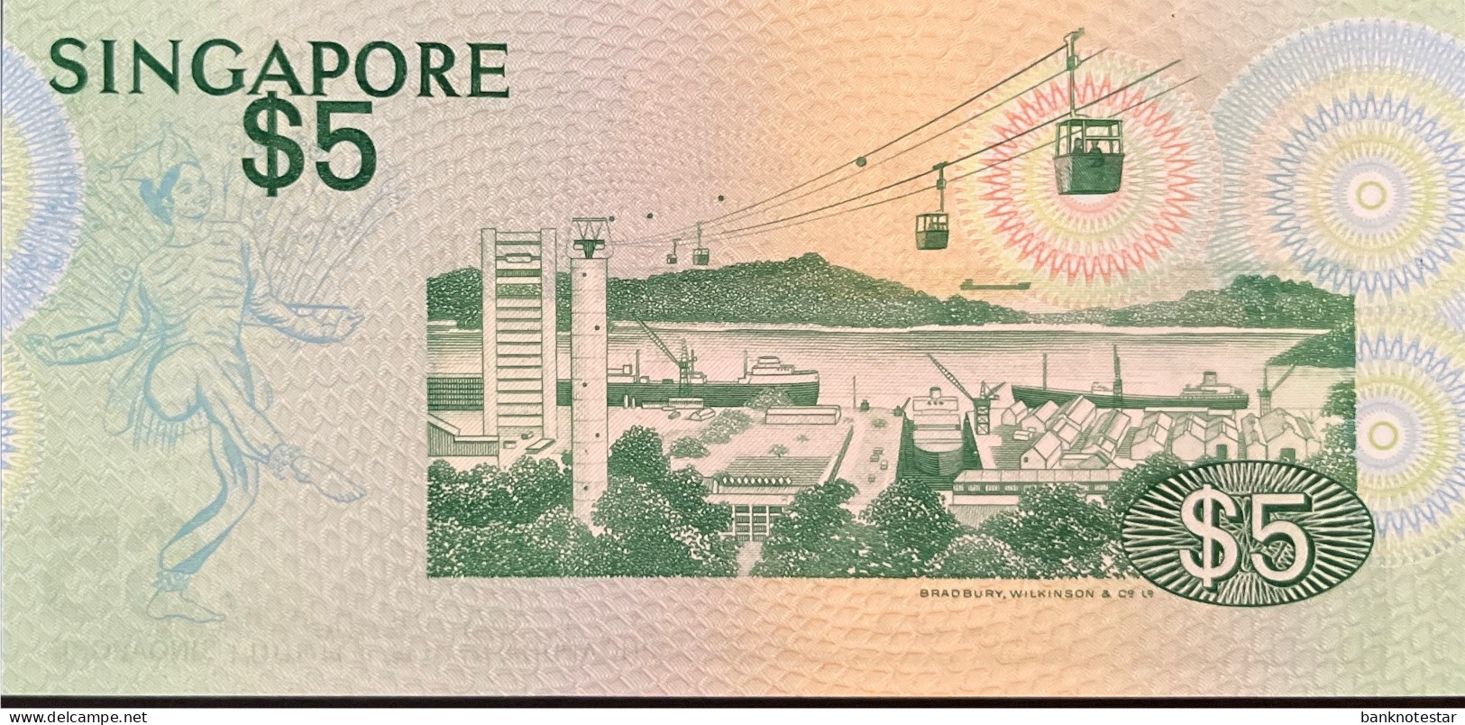 Singapore 5 Dollars, P-10 (1976) - UNC - 88 Serial Number Ending - Singapour