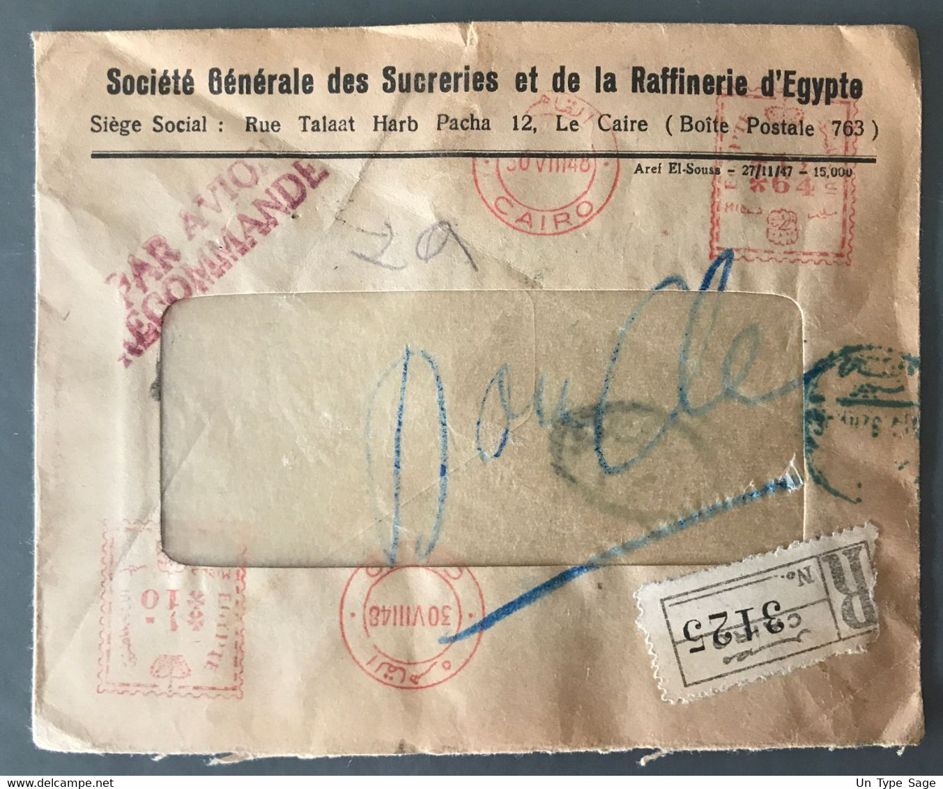 Egypte, Enveloppe Recommandée, Oblitération Machine à Affranchir 30.8.1946 - (B1915) - Cartas & Documentos