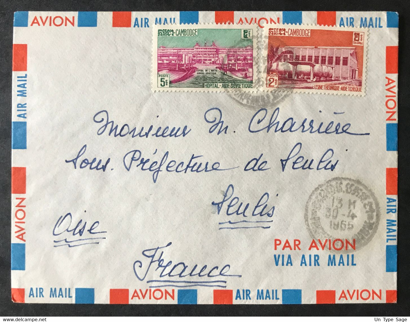 Cambodge N°114 Et 116 Sur Enveloppe De Phnom Penh 30.4.1965 Pour Senlis - (B3124) - Cambodge