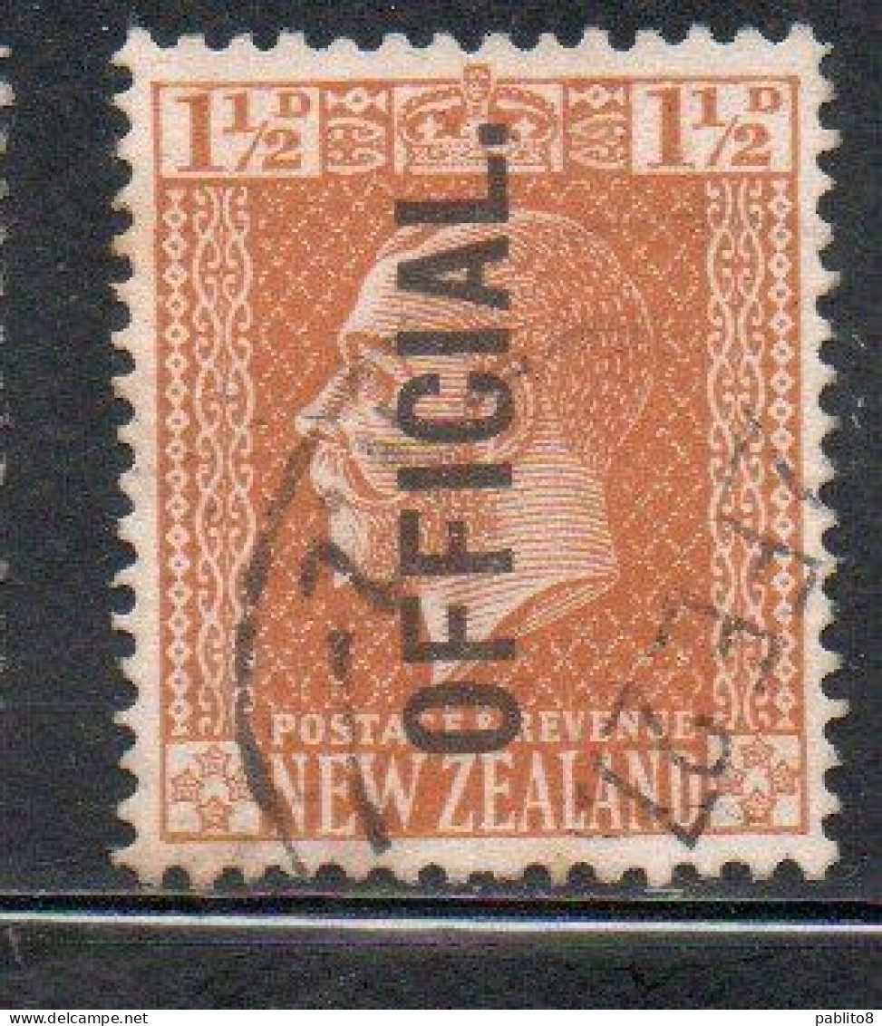 NEW ZEALAND NUOVA ZELANDA 1915 1919 OFFICIAL STAMPS KING GEORGE V 1 1/2p USATO USED OBLITERE' - Usati