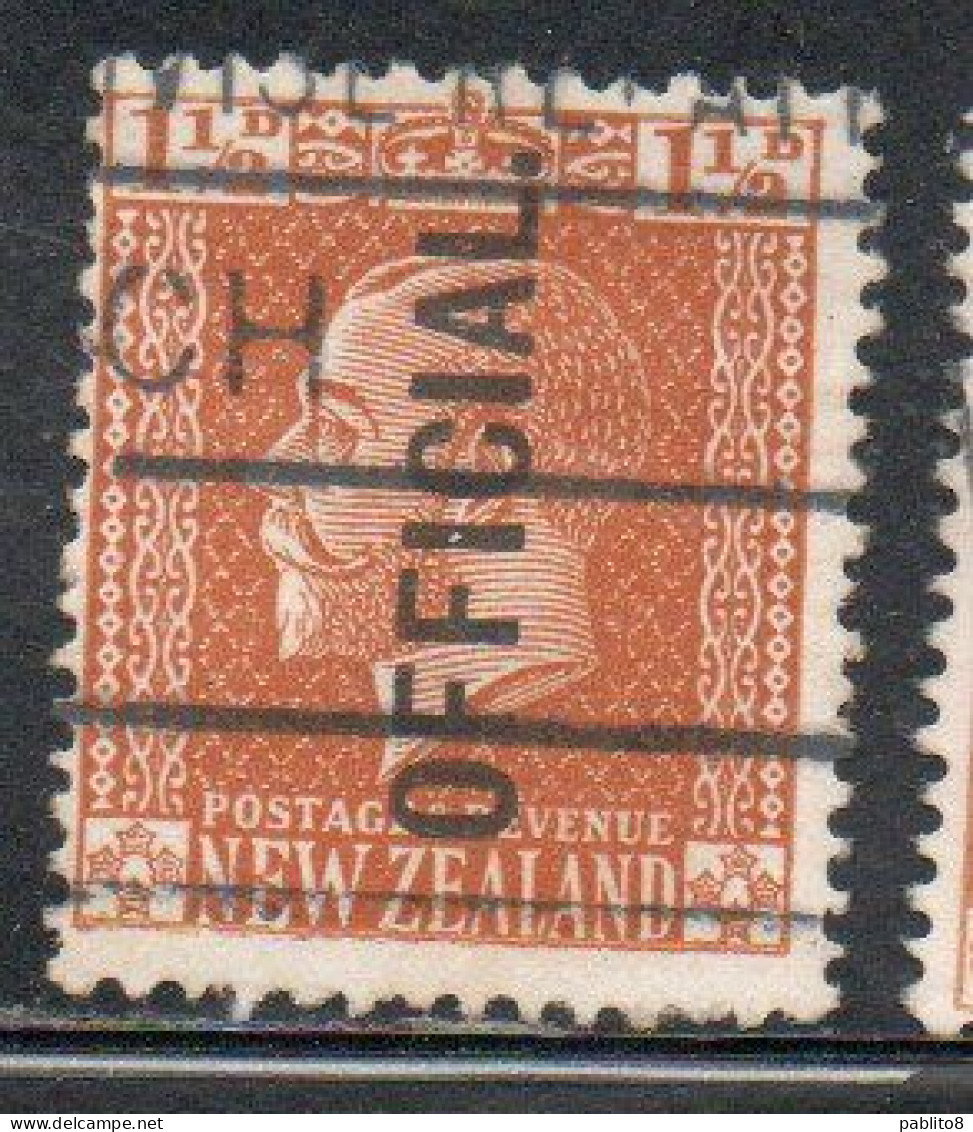 NEW ZEALAND NUOVA ZELANDA 1915 1919 OFFICIAL STAMPS KING GEORGE V 1 1/2p USATO USED OBLITERE' - Usati