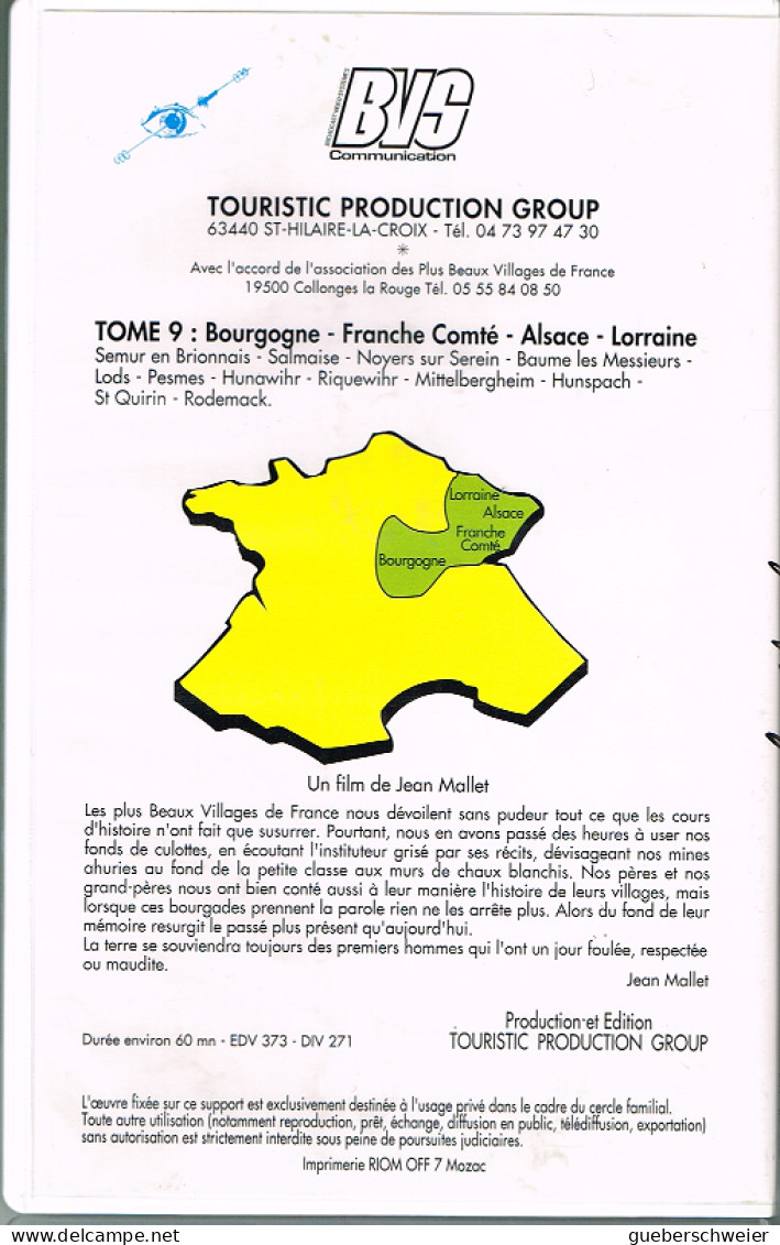 K7 VHS LES PLUS BEAUX VILLAGES DE FRANCE - Alsace - Bourgogne - Franche-Comté - Lorraine - Dokumentarfilme