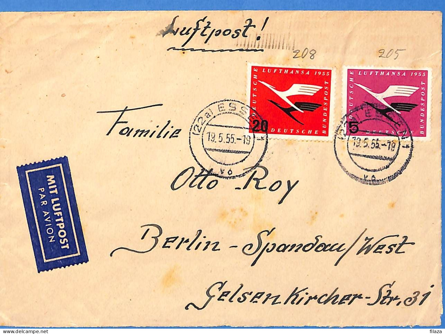 Allemagne Republique Federale 1955 Lettre Par Avion De Essen (G22519) - Covers & Documents