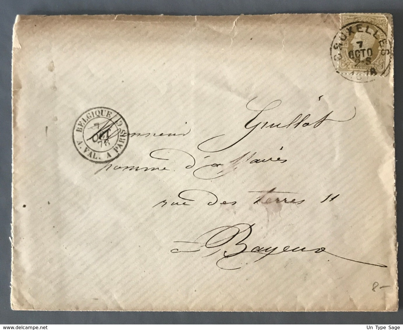 Belgique, Lettre De Bruxelles Pour Bayeux 1878 - TAD Ambulant BELGIQUE A. VA. A PARIS C - (W1260) - Ambulants