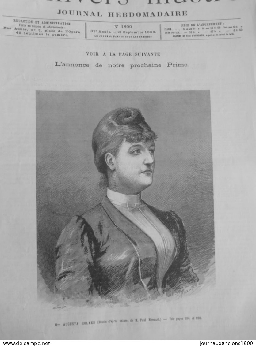 1889 AUGUSTA HOLMES 2 JOURNAUX ANCIENS - Sonstige & Ohne Zuordnung