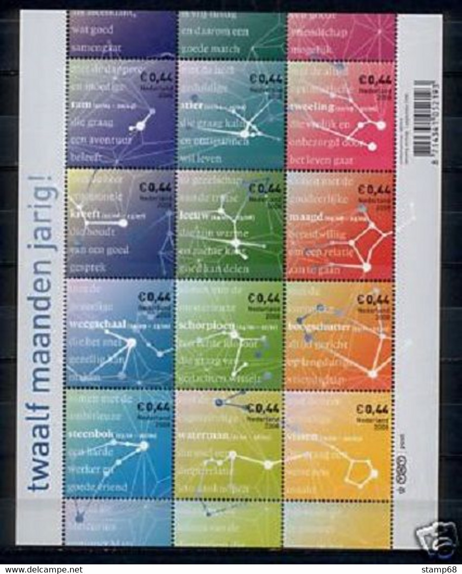 Nederland NVPH 2581-92 V2581-92 Vel Twaalf Maanden Jarig Sterrenbeelden 2008 MNH Postfris - Sonstige & Ohne Zuordnung