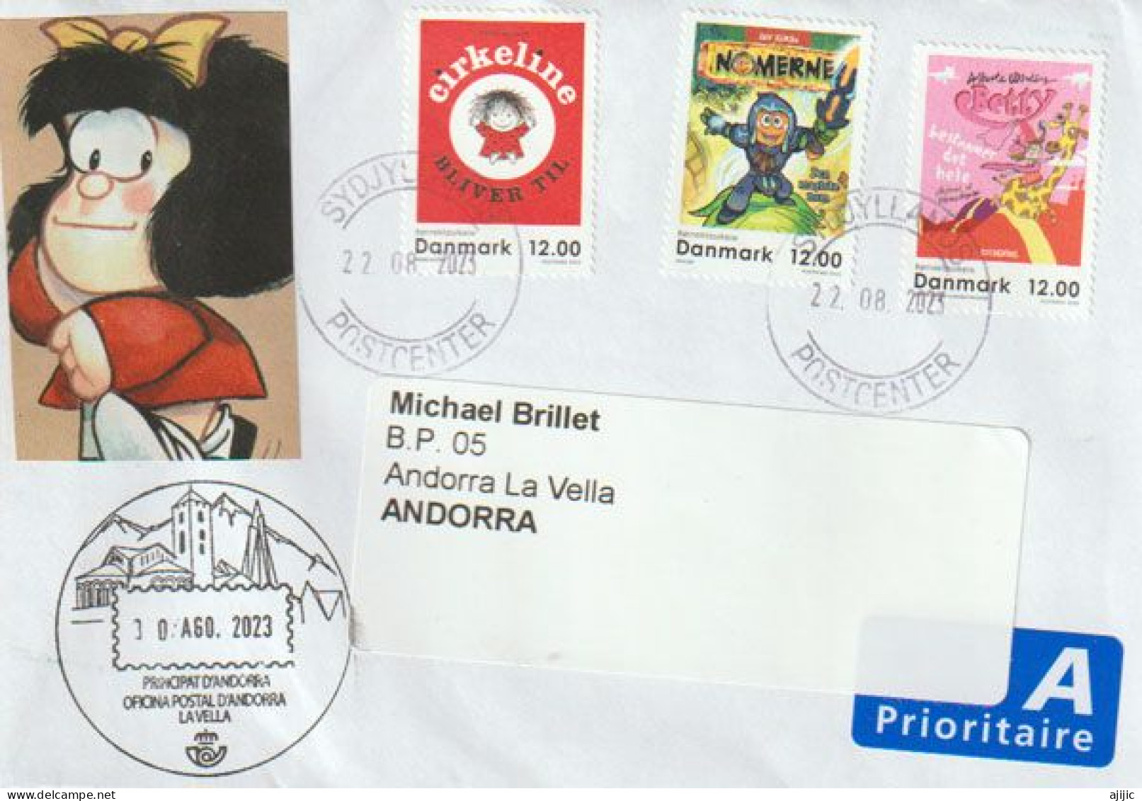 2023..LIVRES CLASSIQUES DANOIS POUR ENFANTS, Lettre Danemark à Andorra (Principat) Avec Timbre à Date Arrivé - Storia Postale