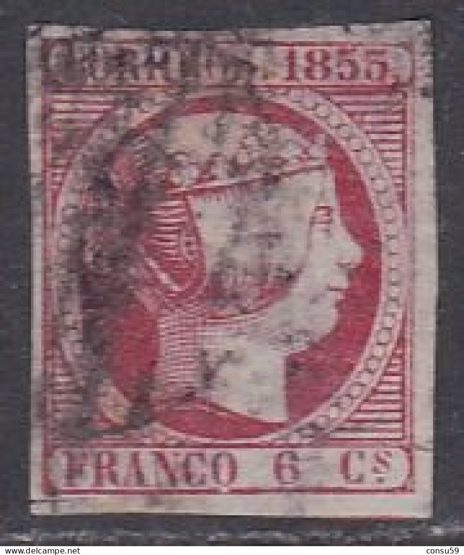 1853-ED. 17 ISABEL II 6 CUARTOS ROSA - USADO PARRILLA NEGRA - Usados