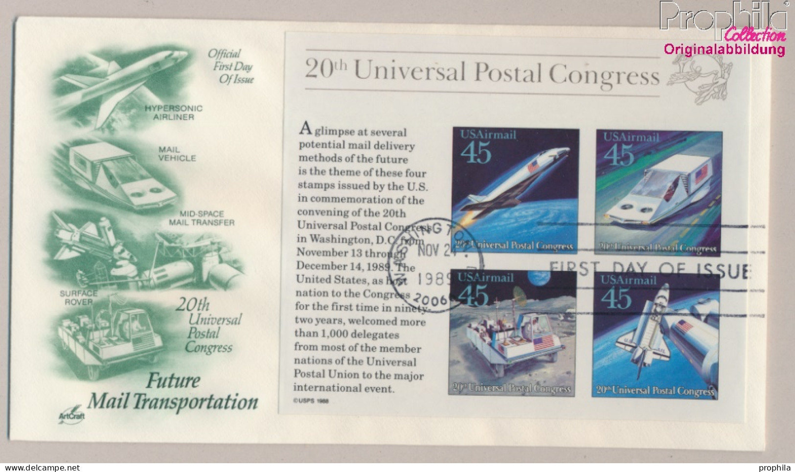 USA Block23 (kompl.Ausg.) FDC 1989 Zukünftige Postbeförderung (10161869 - 1981-1990