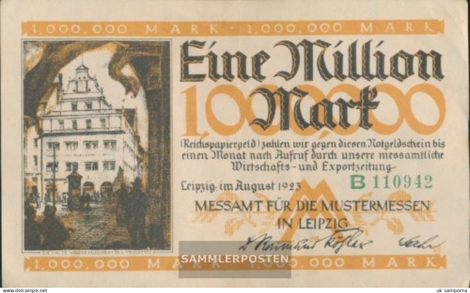 Leipzig Inflationsgeld City Leipzig Used (III) 1923 1 One Million Mark - 1 Miljoen Mark