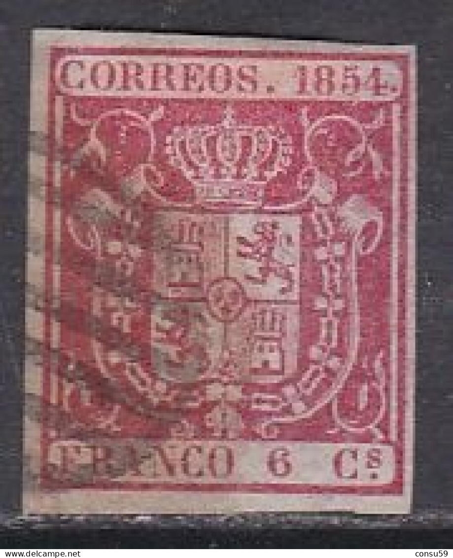 1854-ED. 24 -ESCUDO DE ESPAÑA- 6 CUARTOS CARMÍN-USADO PARRILLA NEGRA - Usados