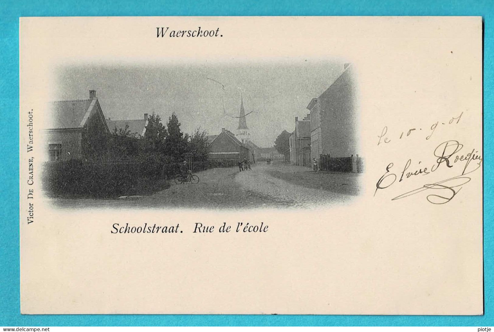 * Waarschoot - Waerschoot (Oost Vlaanderen) * (Victor De Craene) Rue De L'école, Schoolstraat, église, Animée, TOP - Waarschoot
