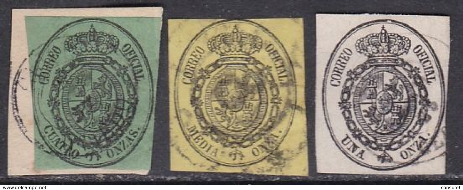 1855-ED. 35 A 37 - SERVICIO OFICIAL ESCUDO DE ESPAÑA-media, Una Y Cuatro 0nzas -USADO - Usados